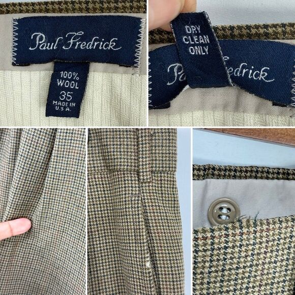 Paul Frederick Men’s 35x30 Brown Pleated Dress Pants Cuffed 100% Wool - Picture 11 of 16